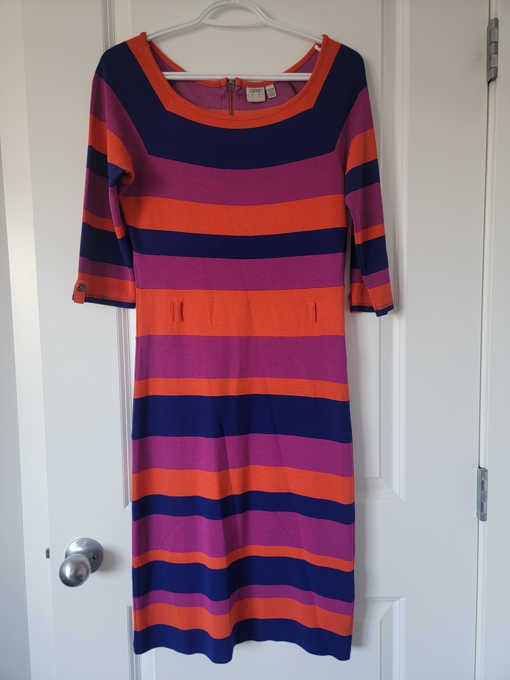 Esprit Striped Long-Sleeve Dress in Orange, Purple & Navy
